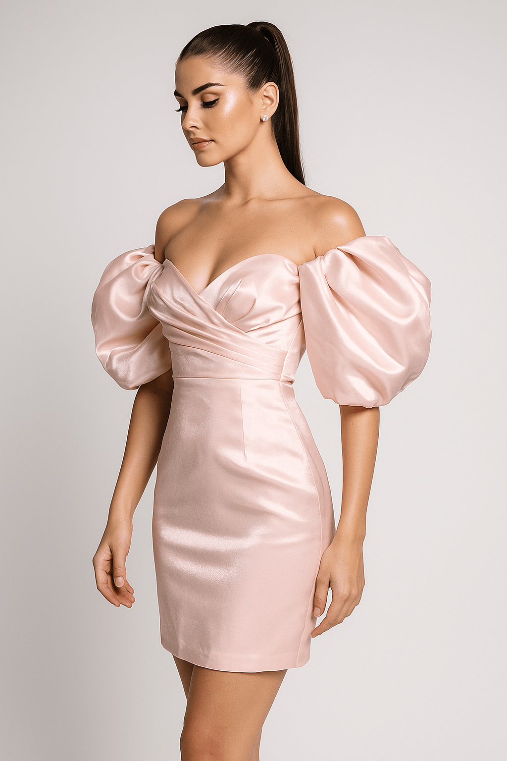 Valencia Hubble - Bubble Sleeve Midi Dress by Luxe Lane | from Luxe Lane | SKU:  | Barcode:  | Options: Pink XS | Valencia Hubble - Bubble Sleeve Midi Dress