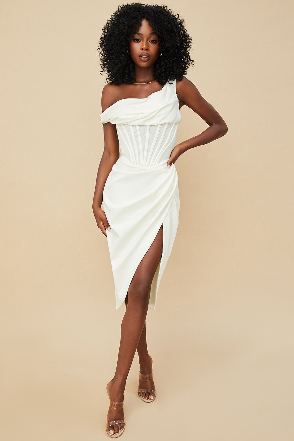 Valencia One - Shoulder Pleated Bandage Dress by Luxe Lane | from Luxe Lane | SKU:  | Barcode:  | Options: Green XS | One - shoulder Fishbone Pleated Irregular Split Party Dress