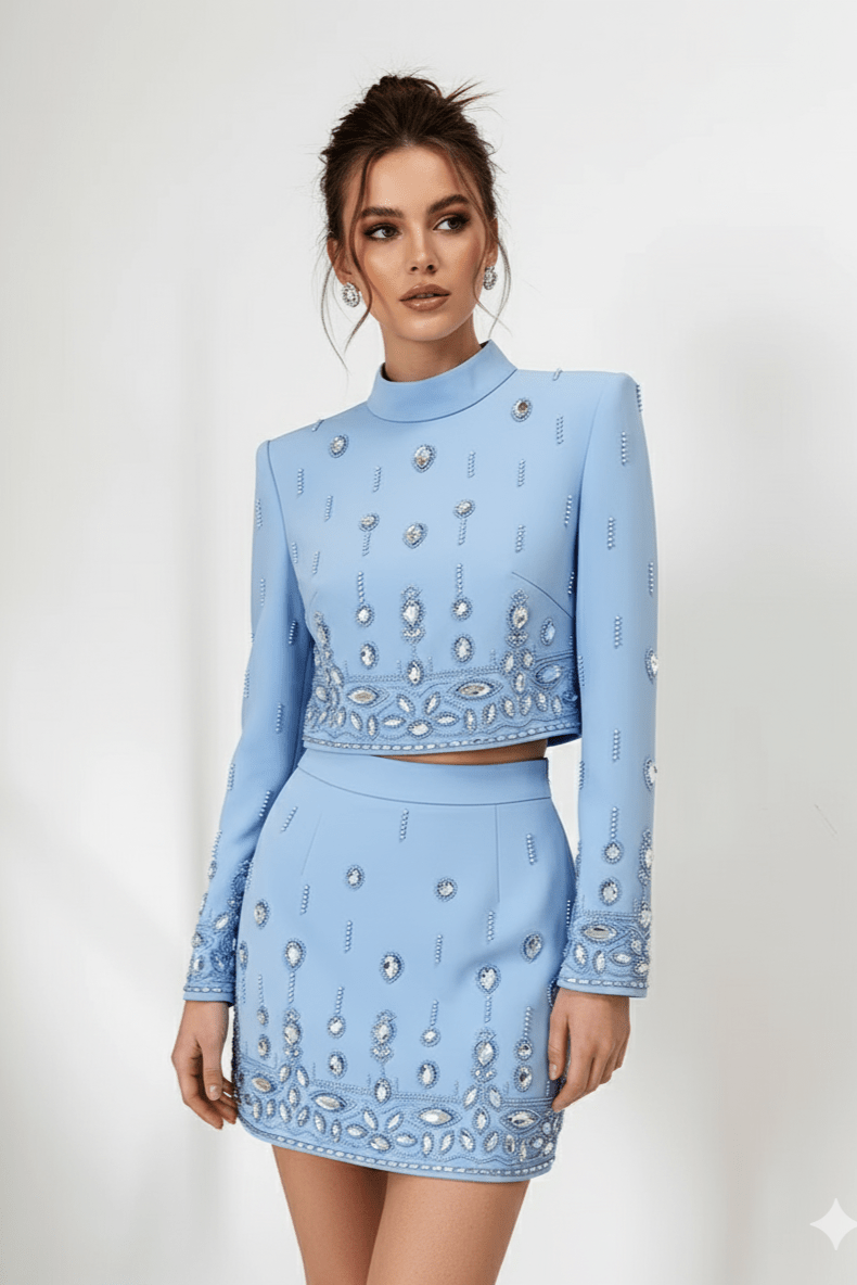 Valencia Rhinestone Beaded 2 - Piece Set by Luxe Lane | from Luxe Lane | SKU:  | Barcode:  | Options: Black S | Valencia Rhinestone Beaded 2 - Piece Set