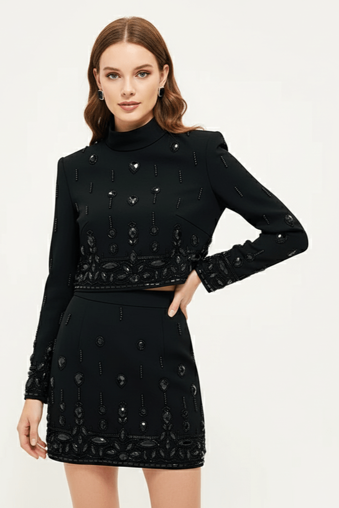 Valencia Rhinestone Beaded 2 - Piece Set by Luxe Lane | from Luxe Lane | SKU:  | Barcode:  | Options: Black S | Valencia Rhinestone Beaded 2 - Piece Set