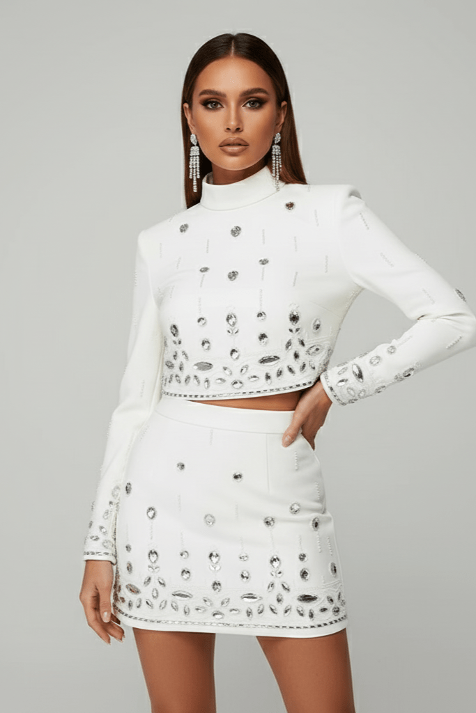 Valencia Rhinestone Beaded 2 - Piece Set by Luxe Lane | from Luxe Lane | SKU:  | Barcode:  | Options: White S | Valencia Rhinestone Beaded 2 - Piece Set