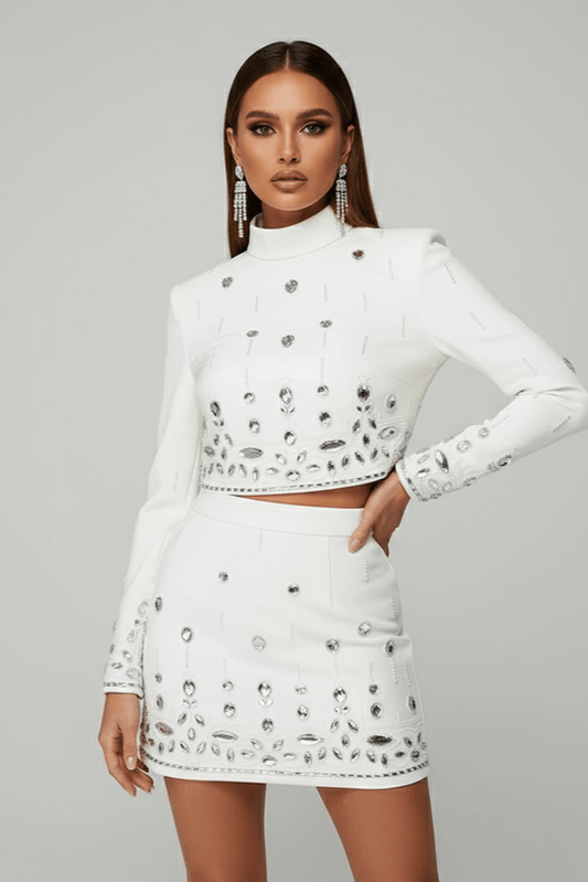 Valencia Rhinestone Beaded 2 - Piece Set by Luxe Lane | from Luxe Lane | SKU:  | Barcode:  | Options: White S | Valencia Rhinestone Beaded 2 - Piece Set