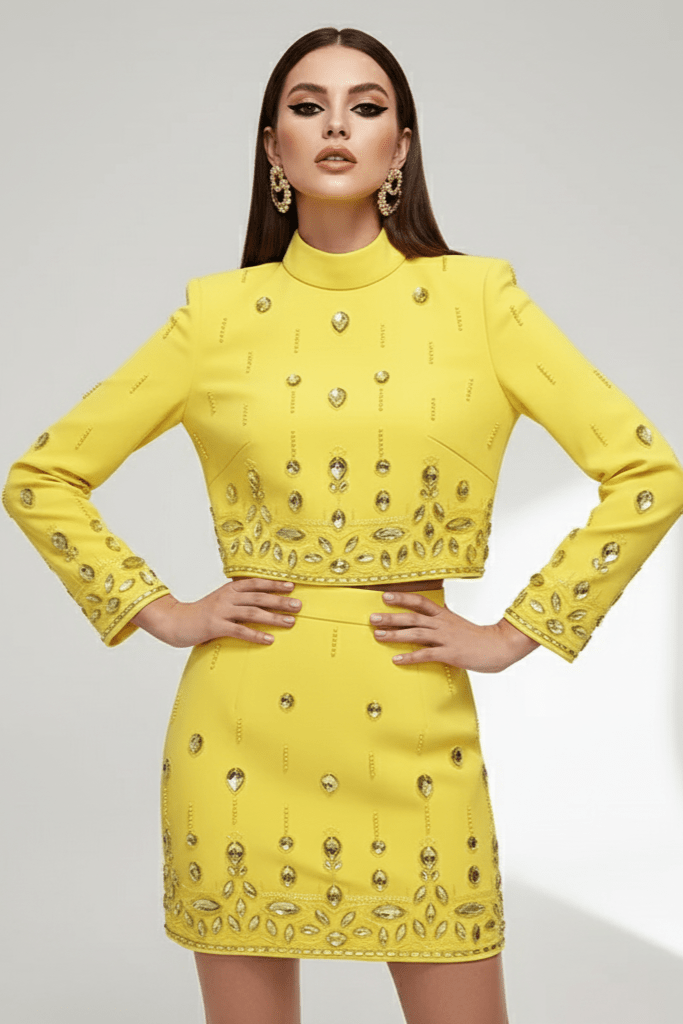 Valencia Rhinestone Beaded 2 - Piece Set by Luxe Lane | from Luxe Lane | SKU:  | Barcode:  | Options: White S | Valencia Rhinestone Beaded 2 - Piece Set