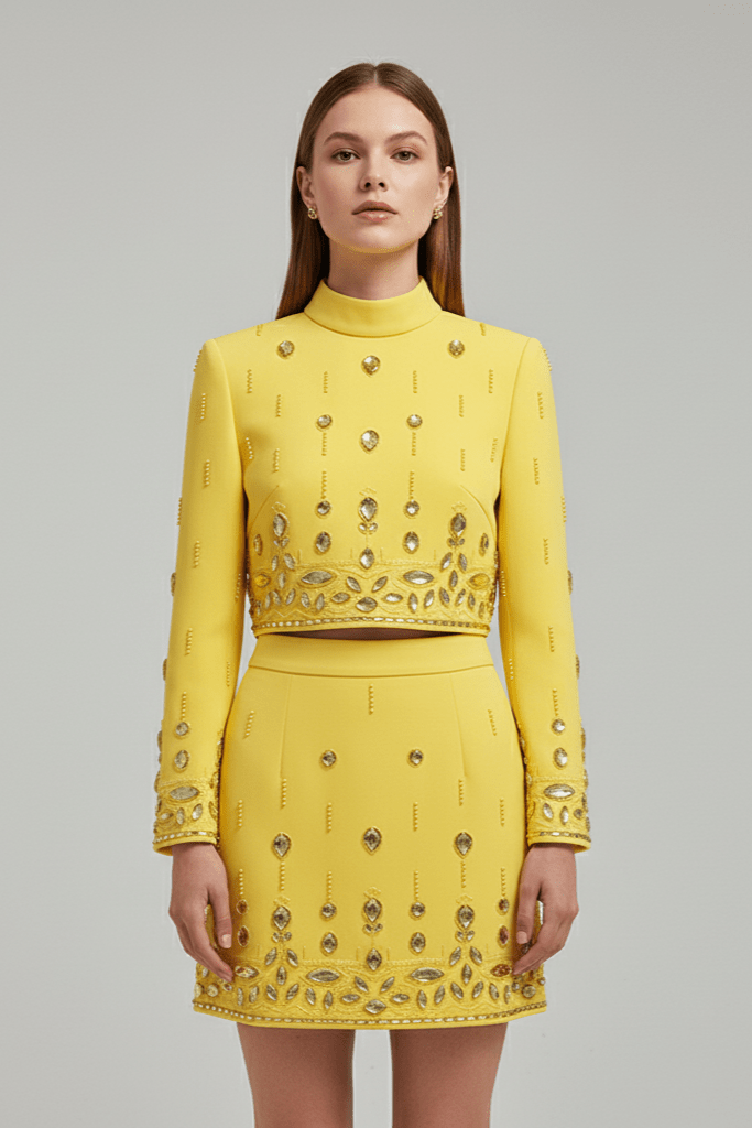 Valencia Rhinestone Beaded 2 - Piece Set by Luxe Lane | from Luxe Lane | SKU:  | Barcode:  | Options: Yellow S | Valencia Rhinestone Beaded 2 - Piece Set