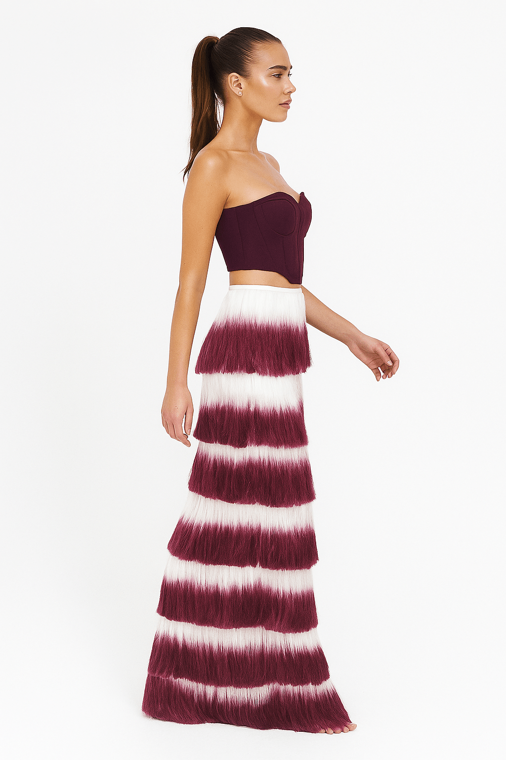 Valentina Wine Red Corset & Gradient Fringe Skirt Set by Luxe Lane | from Luxe Lane | SKU:  | Barcode:  | Options: Wine Red XS | Valentina Wine Red Corset & Gradient Fringe Skirt Set