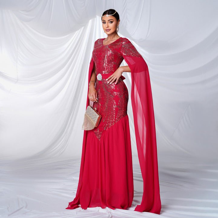 Valeria Red Sequin Mermaid Gown by Luxe Lane | mermaid gown from Luxe Lane | SKU: -1 | Barcode:  | Options: Red S | Luxury Red Evening Dresses Women Sequin Maxi Formal Gown Elegant Party Dress Wedding Guest Prom Banquet Fashion Wear