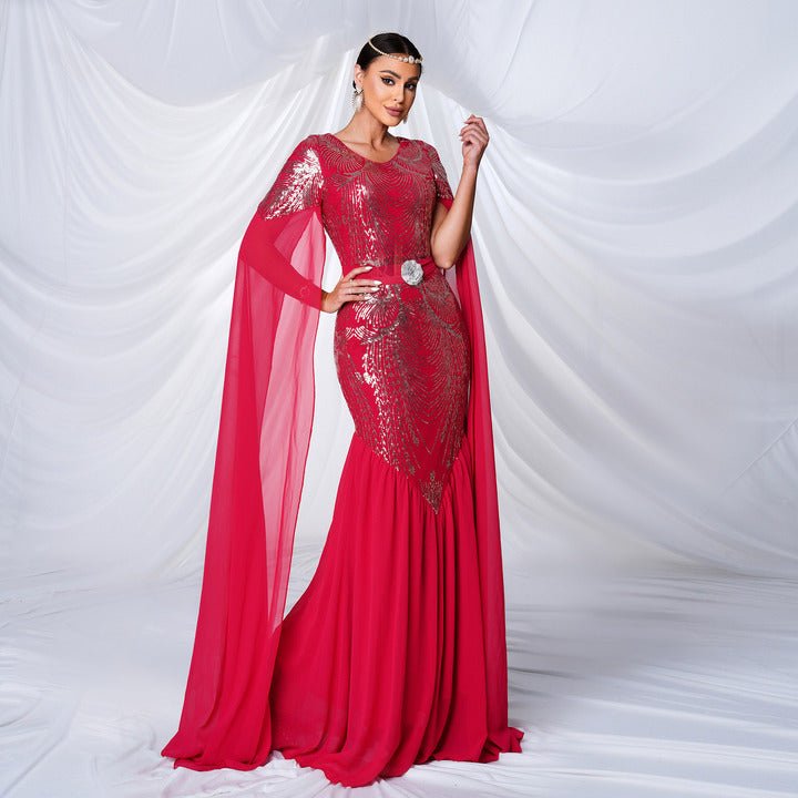 Valeria Red Sequin Mermaid Gown by Luxe Lane | mermaid gown from Luxe Lane | SKU: -1 | Barcode:  | Options: Red S | Luxury Red Evening Dresses Women Sequin Maxi Formal Gown Elegant Party Dress Wedding Guest Prom Banquet Fashion Wear