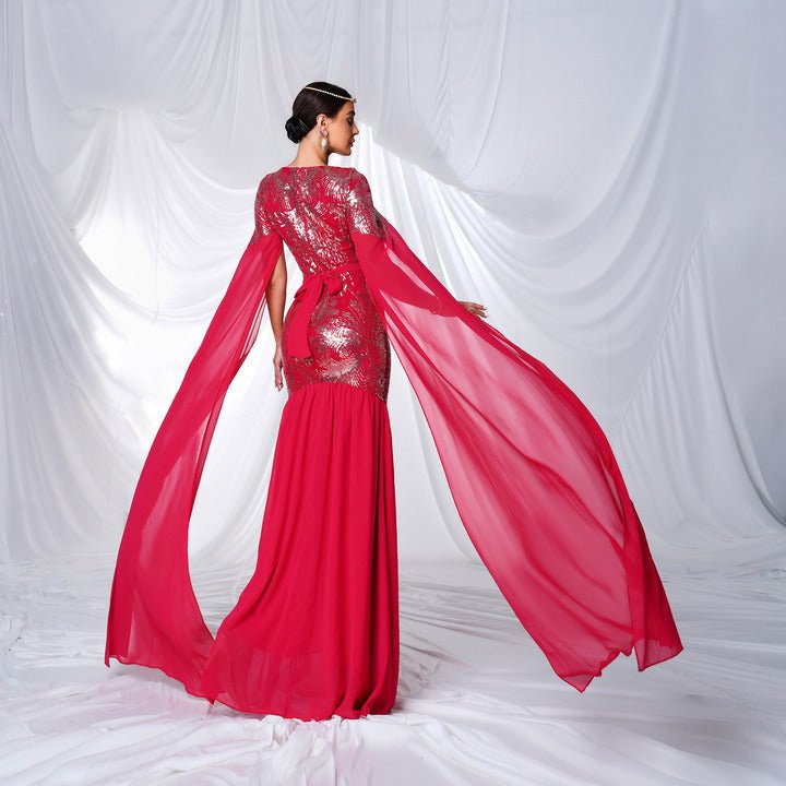 Valeria Red Sequin Mermaid Gown by Luxe Lane | mermaid gown from Luxe Lane | SKU: -1 | Barcode:  | Options: Red S | Luxury Red Evening Dresses Women Sequin Maxi Formal Gown Elegant Party Dress Wedding Guest Prom Banquet Fashion Wear