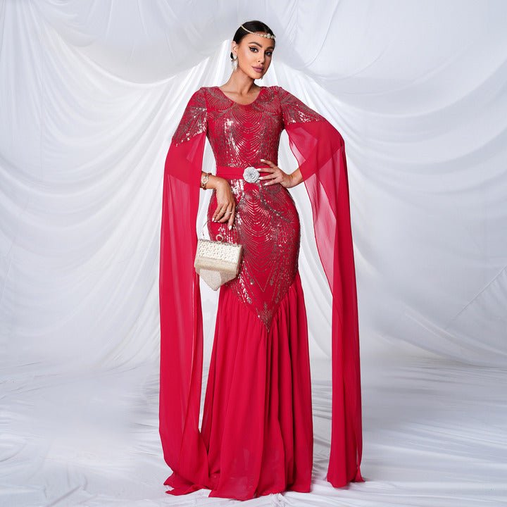 Valeria Red Sequin Mermaid Gown by Luxe Lane | mermaid gown from Luxe Lane | SKU: -1 | Barcode:  | Options: Red S | Luxury Red Evening Dresses Women Sequin Maxi Formal Gown Elegant Party Dress Wedding Guest Prom Banquet Fashion Wear