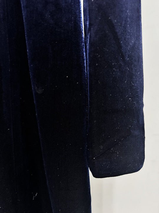 Velvet Beaded Mesh Sleeve Mermaid Evening Gown by Guangdong | Party dresses from Luxe Lane | SKU: W11276-1 | Barcode:  | Options: Dark Blue S(6) | Elegant Navy Blue Velvet Evening Gown Beaded Mesh Sleeve Mermaid Maxi Party Dresses for Formal Events Proms and Galas