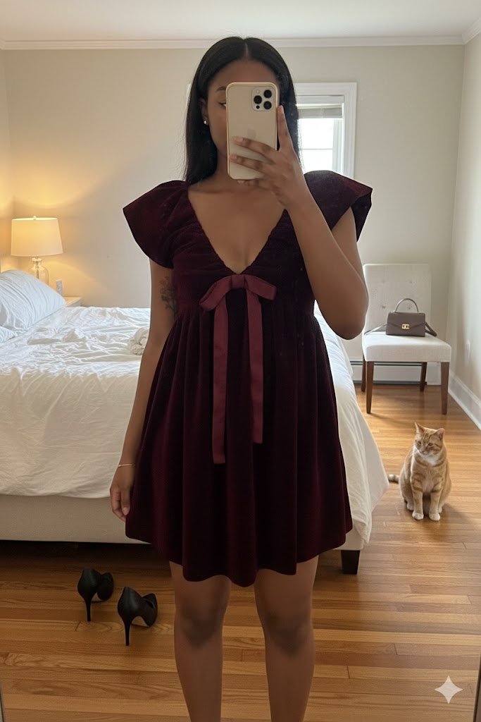 Velvet Bow Deep V Mini Evening DressClub DressesRedXS(4)redLuxe Lane