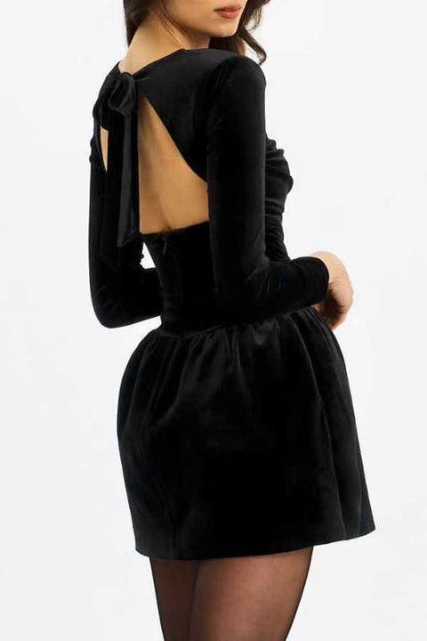 Velvet Square Neck Long Sleeve Bodycon Mini Dress by Shine | Club Dresses from Luxe Lane | SKU: -5 | Barcode:  | Options: Black XS(4) | OEM Wholesale Elegant Women Party Evening Dresses Manufacturer Custom Velvet Square Neck Long Sleeve Bodycon Mini Dress