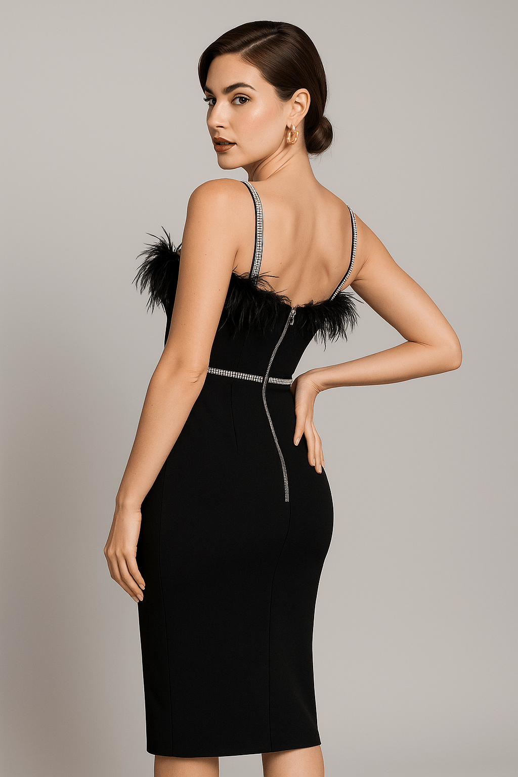 Verona Luxe Feather - Trim Strapless Crystal Bandage Dress by Luxe Lane | from Luxe Lane | SKU:  | Barcode:  | Options: Red XS | Verona Luxe Feather - Trim Strapless Crystal Bandage Dress