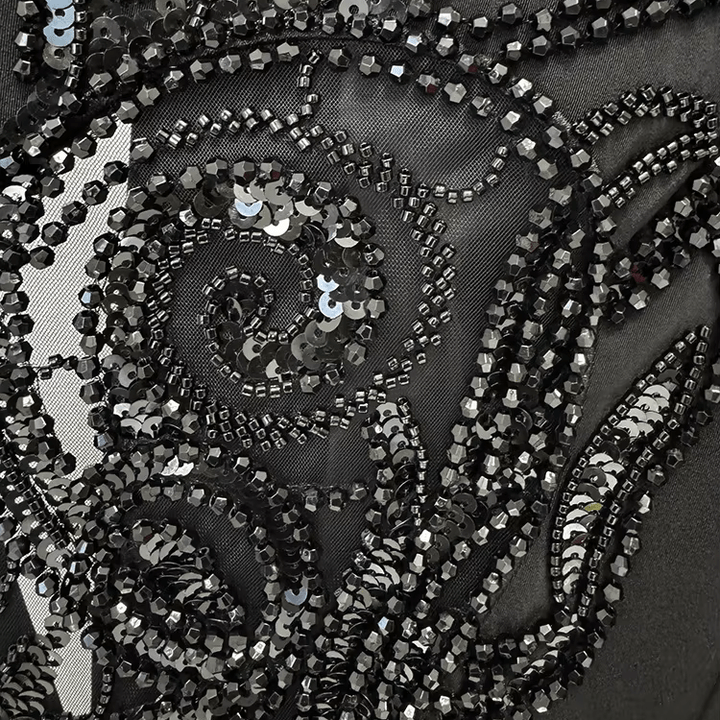 Veyra Sequin Blazer & Sheer Pants Set by Shine | 2 piece long set from Luxe Lane | SKU: -1 | Barcode:  | Options: Black S | Elegant Formal Evening Party Clubwear Clothing Women Sequined Black Blazer Set Sexy Sheer Wide Leg Pants Two Piece Suit Set