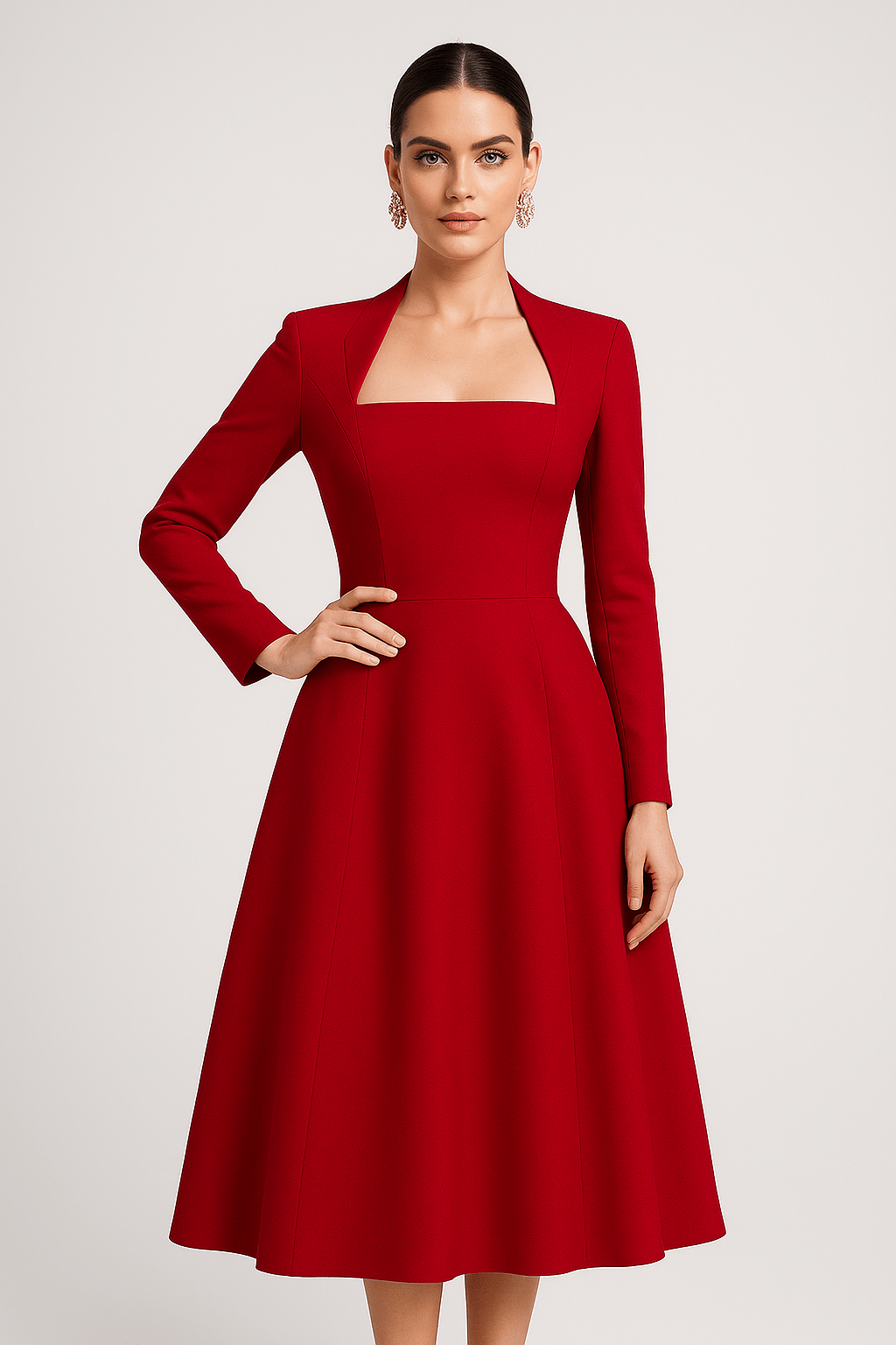 Vienna Vintage Square - Neck Midi Dress by Luxe Lane | from Luxe Lane | SKU:  | Barcode: 0 | Options: Red S | Vienna Vintage Square - Neck Midi Dress