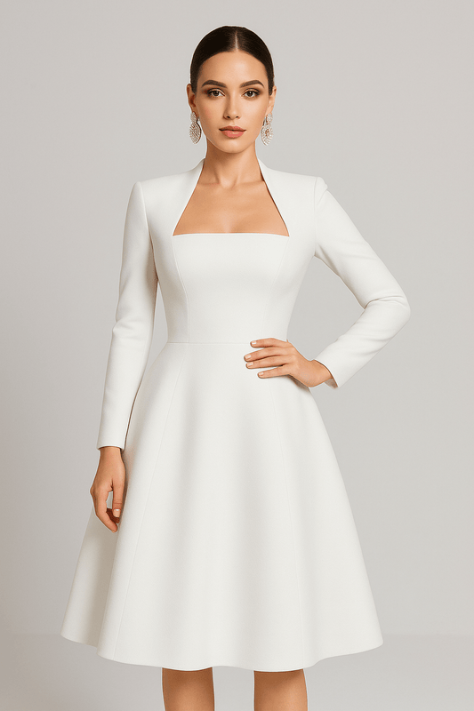 Vienna Vintage Square - Neck Midi Dress by Luxe Lane | from Luxe Lane | SKU:  | Barcode: 0 | Options: White S | Vienna Vintage Square - Neck Midi Dress