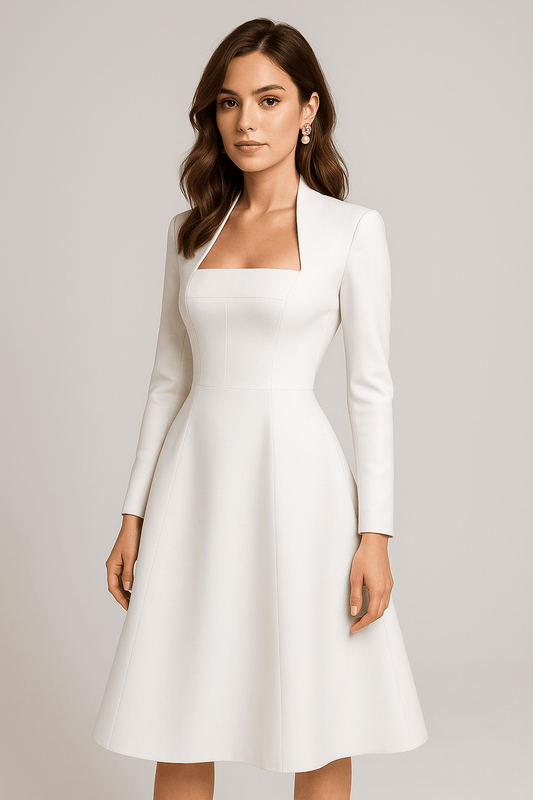 Vienna Vintage Square - Neck Midi Dress by Luxe Lane | from Luxe Lane | SKU:  | Barcode: 0 | Options: White S | Vienna Vintage Square - Neck Midi Dress