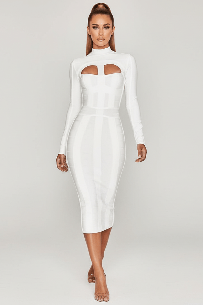 Vivienne Buttoned V - Neck Mini Dress by Luxe Lane | Party Dress from Luxe Lane | SKU:  | Barcode:  | Options: XS | Vivienne Buttoned V - Neck Mini Dress