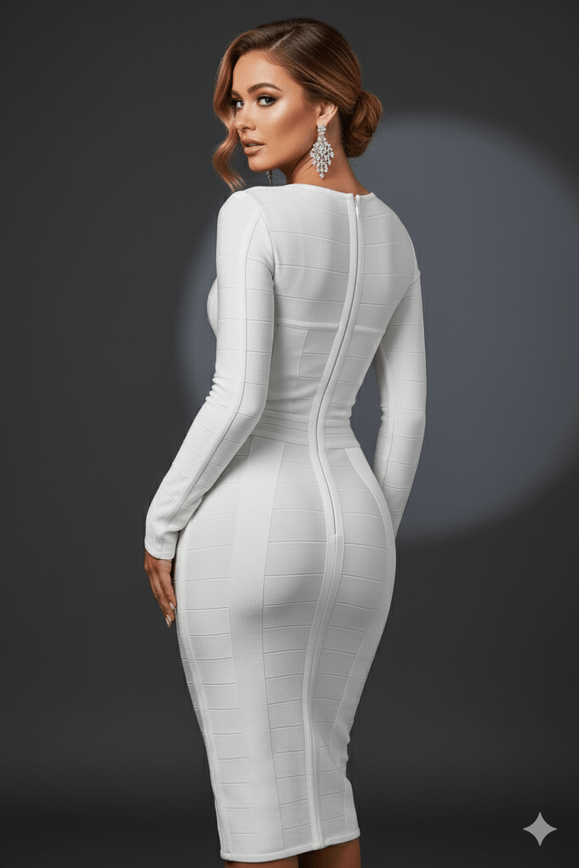 Vivienne Buttoned V - Neck Mini Dress by Luxe Lane | Party Dress from Luxe Lane | SKU:  | Barcode:  | Options: XS | Vivienne Buttoned V - Neck Mini Dress