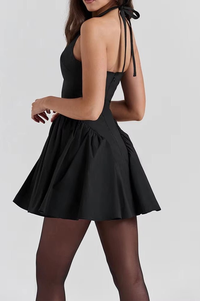 Vivienne Halter Puff Mini Dress by Luxe Lane | from Luxe Lane | SKU:  | Barcode:  | Options: black S | Vivienne Halter Puff Mini Dress