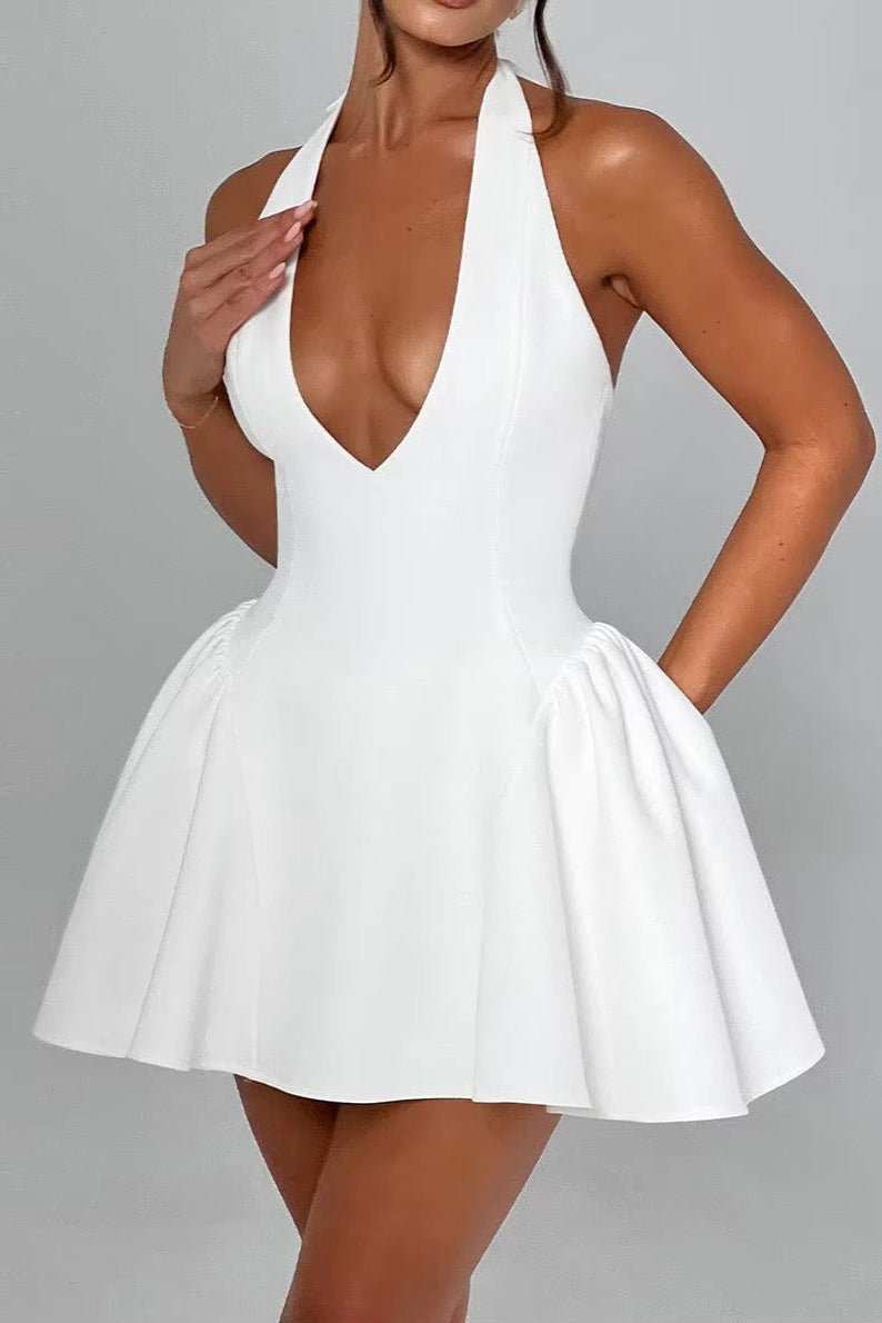 Vivienne Halter Puff Mini Dress by Luxe Lane | from Luxe Lane | SKU:  | Barcode:  | Options: white S | Vivienne Halter Puff Mini Dress