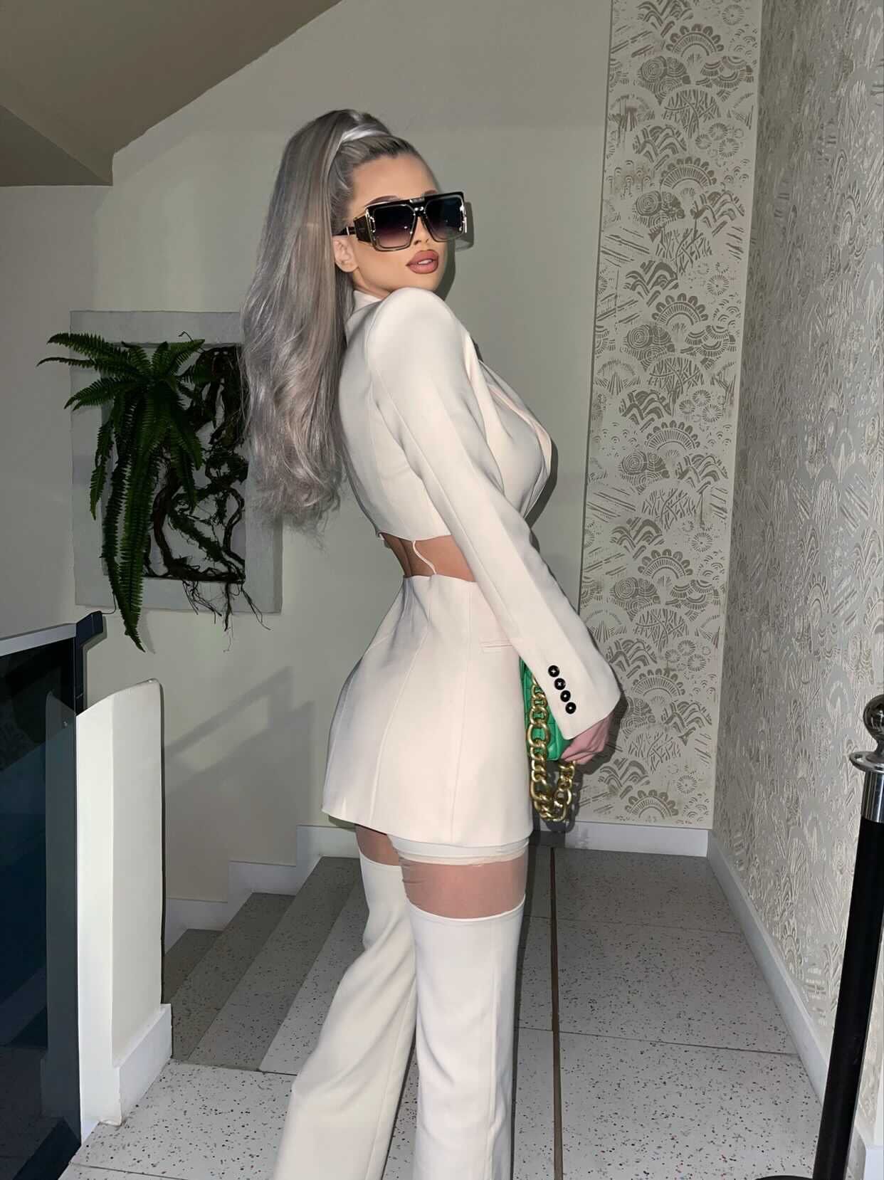 White Cut - Out Single Button Women's Blazer Suit by Luxe Lane | Suits from Luxe Lane | SKU: -1 | Barcode:  | Options: White XS(4) | White Cut - Out Single Button Women's Blazer Suit