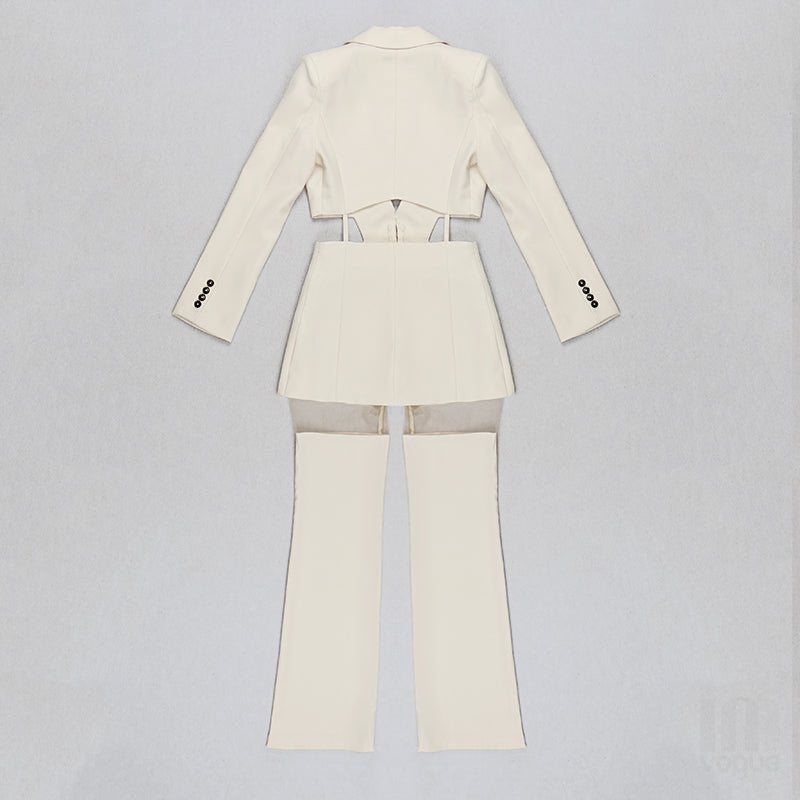 White Cut - Out Single Button Women's Blazer Suit by Luxe Lane | Suits from Luxe Lane | SKU: -1 | Barcode:  | Options: White XS(4) | White Cut - Out Single Button Women's Blazer Suit