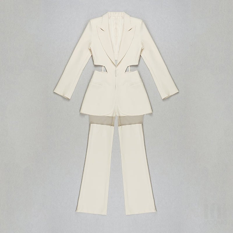 White Cut - Out Single Button Women's Blazer Suit by Luxe Lane | Suits from Luxe Lane | SKU: -1 | Barcode:  | Options: White XS(4) | White Cut - Out Single Button Women's Blazer Suit