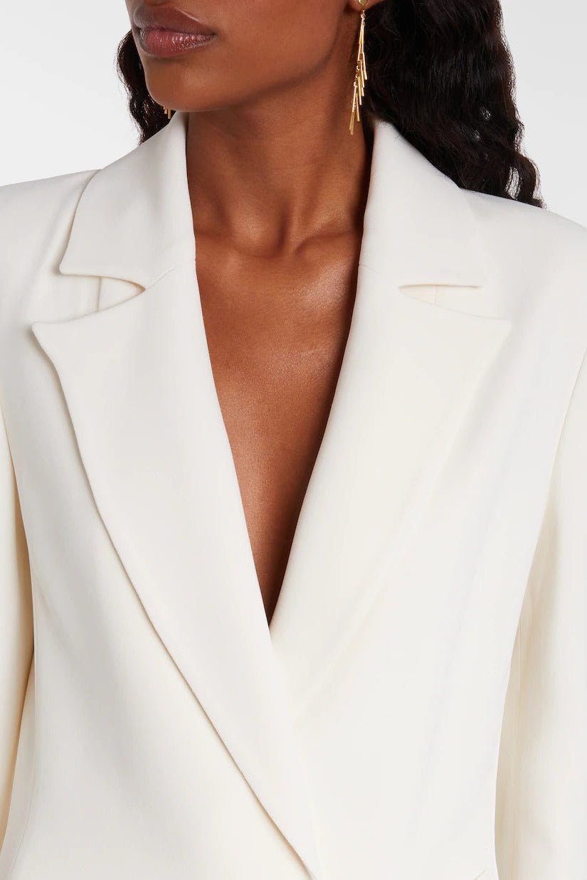 White Double - Breasted Blazer & Wide - Leg Pants Set by Luxe Lane | Blazer from Luxe Lane | SKU: -1 | Barcode:  | Options: White S(6) | White blazer worn by a model on a white background