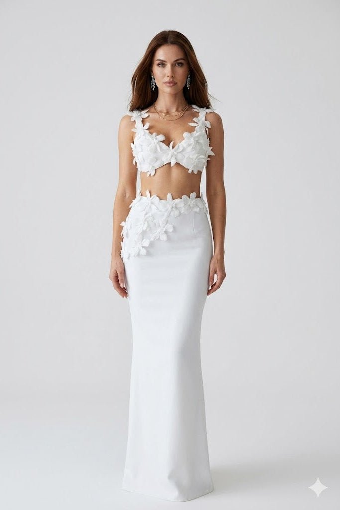 White Floral Maxi Skirt SetEvening DressesWhiteXs(0)Luxe Lane