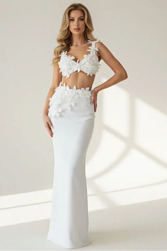 White Floral Maxi Skirt SetEvening DressesWhiteXs(0)Luxe Lane