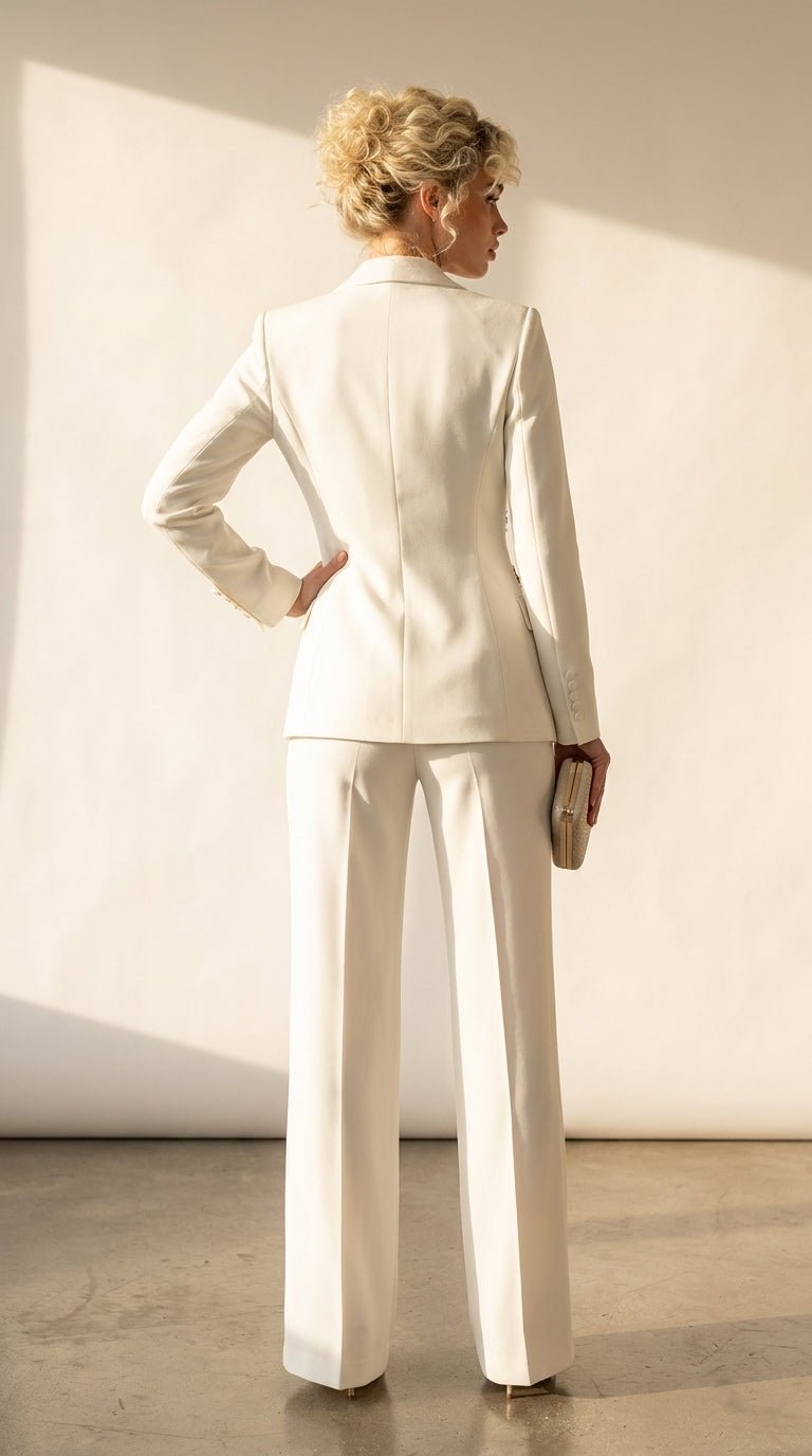 White Floral Sequin Embellished Blazer & Trouser SetWhiteS(6)Luxe Lane